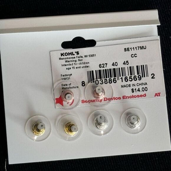 LC Lauren Conrad 3 pairs Gold Silver and Rose Gold Tone Stud Earrings - Picture 5 of 5